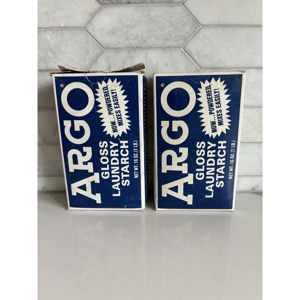 Vintage 1 Unopened ARGO Gloss Laundry Starch Powder 16oz Blue 1 Box Half Full